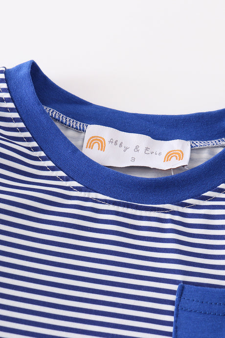 Royal blue stripe football embroidery top