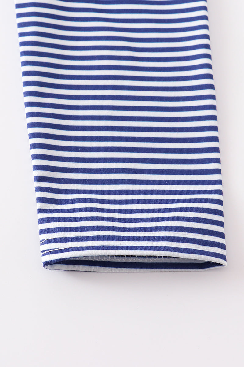 Royal blue stripe football embroidery top