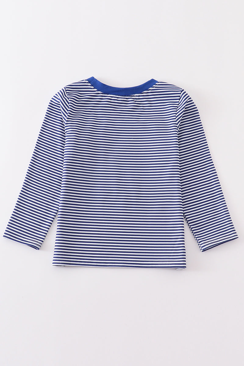 Royal blue stripe football embroidery top