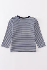 Navy stripe football embroidery top