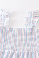 Crab french knot stripe smocked dress