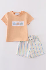 Beige car embroidery boy set