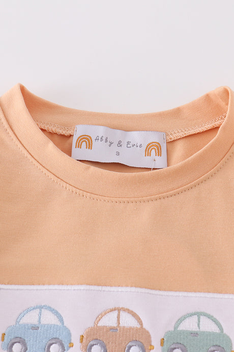 Beige car embroidery boy set