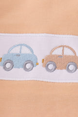 Beige car embroidery boy set