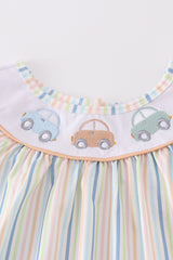 Stripe car embroidery girl set