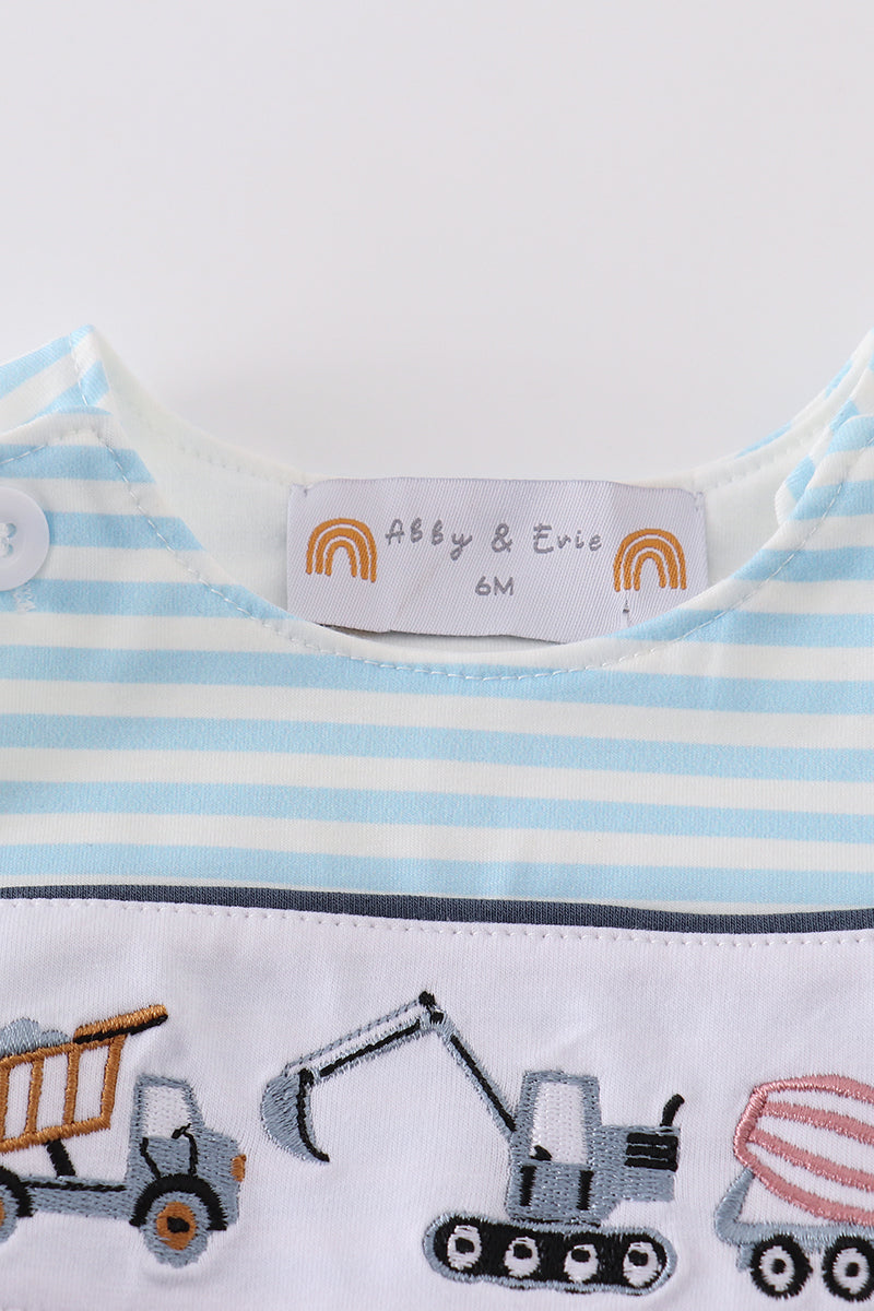 Blue stripe tractor embroidery boy bubble