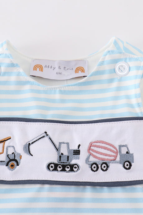 Blue stripe tractor embroidery boy jonjon