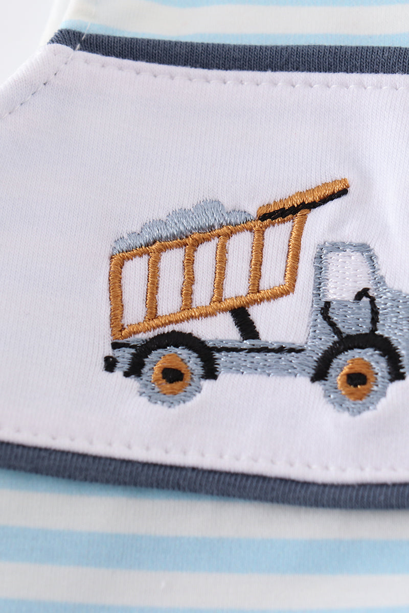 Blue stripe tractor embroidery boy jonjon