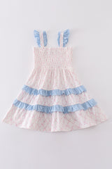 Pink bow smocked mom&me tiered dress