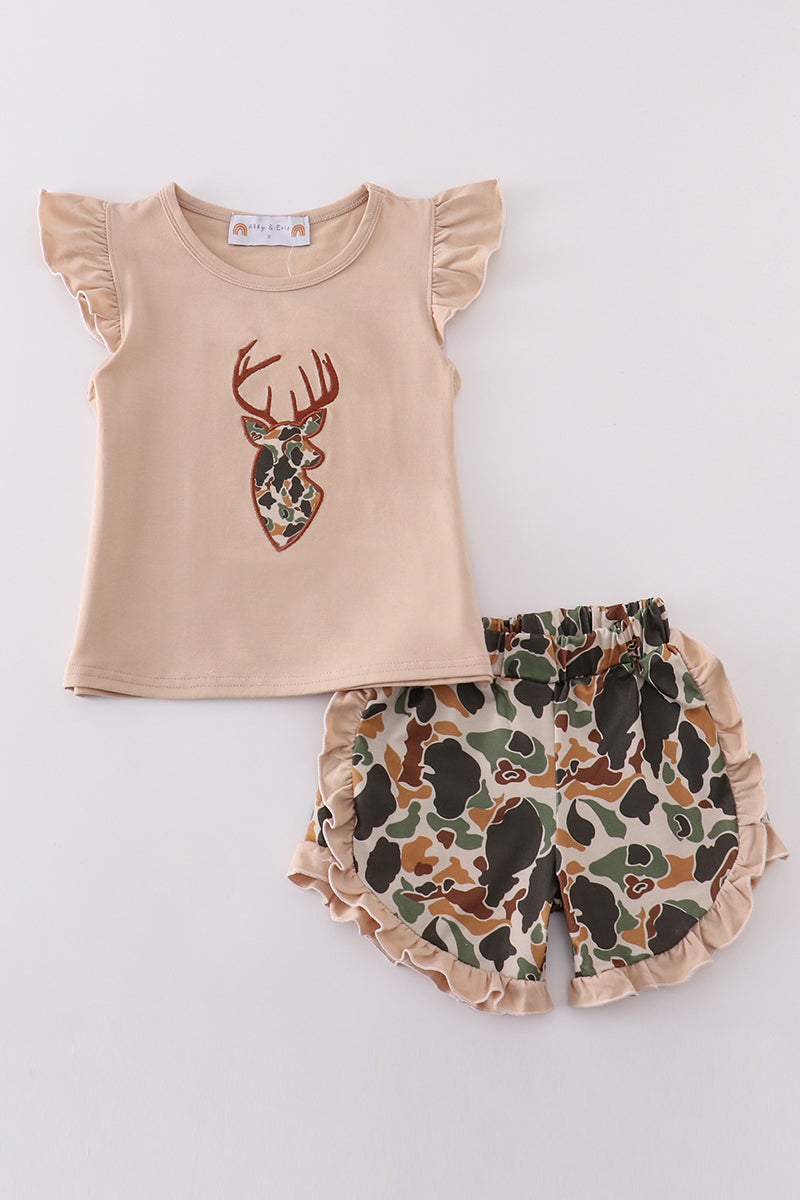 Camouflage reindeer applique girl set