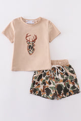 Camouflage reindeer applique boy set