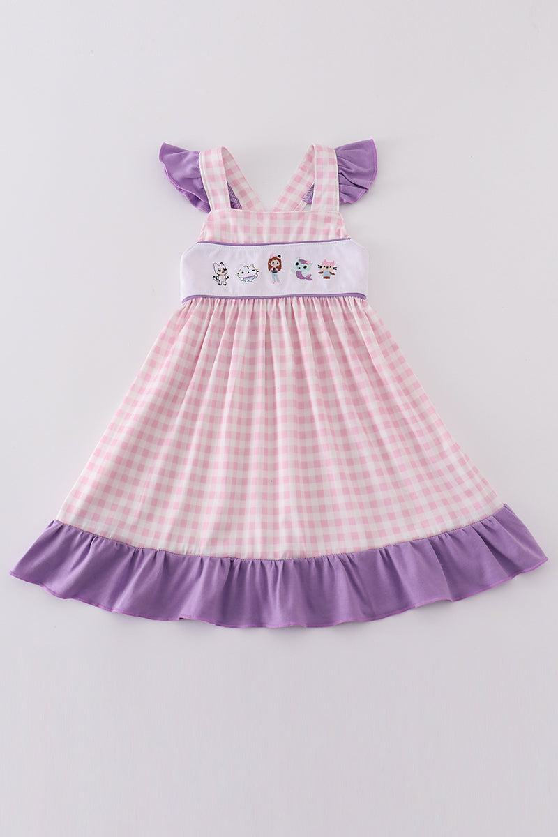 Purple cartoon embroidery girl dress