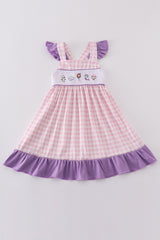 Purple cartoon embroidery girl dress