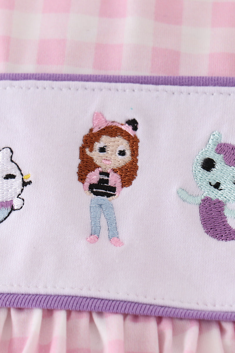 Purple cartoon embroidery girl set