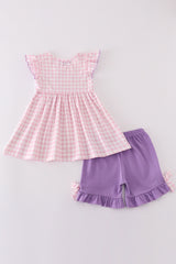 Purple cartoon embroidery girl set