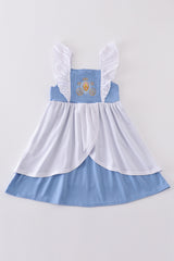 Blue Cinderella smocked girl dress