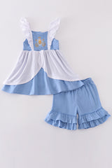 Blue Cinderella smocked girl set