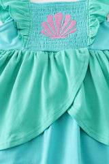 Green Ariel embroidery smocked girl set