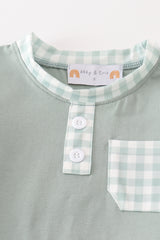 Sage plaid pocket boy set