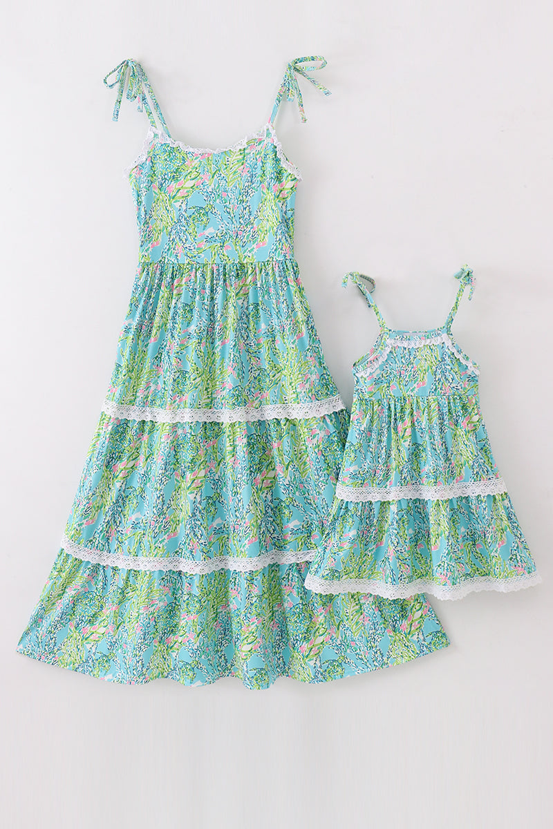 Green island garden bliss mom&me tiered dress  Honeydew USA
