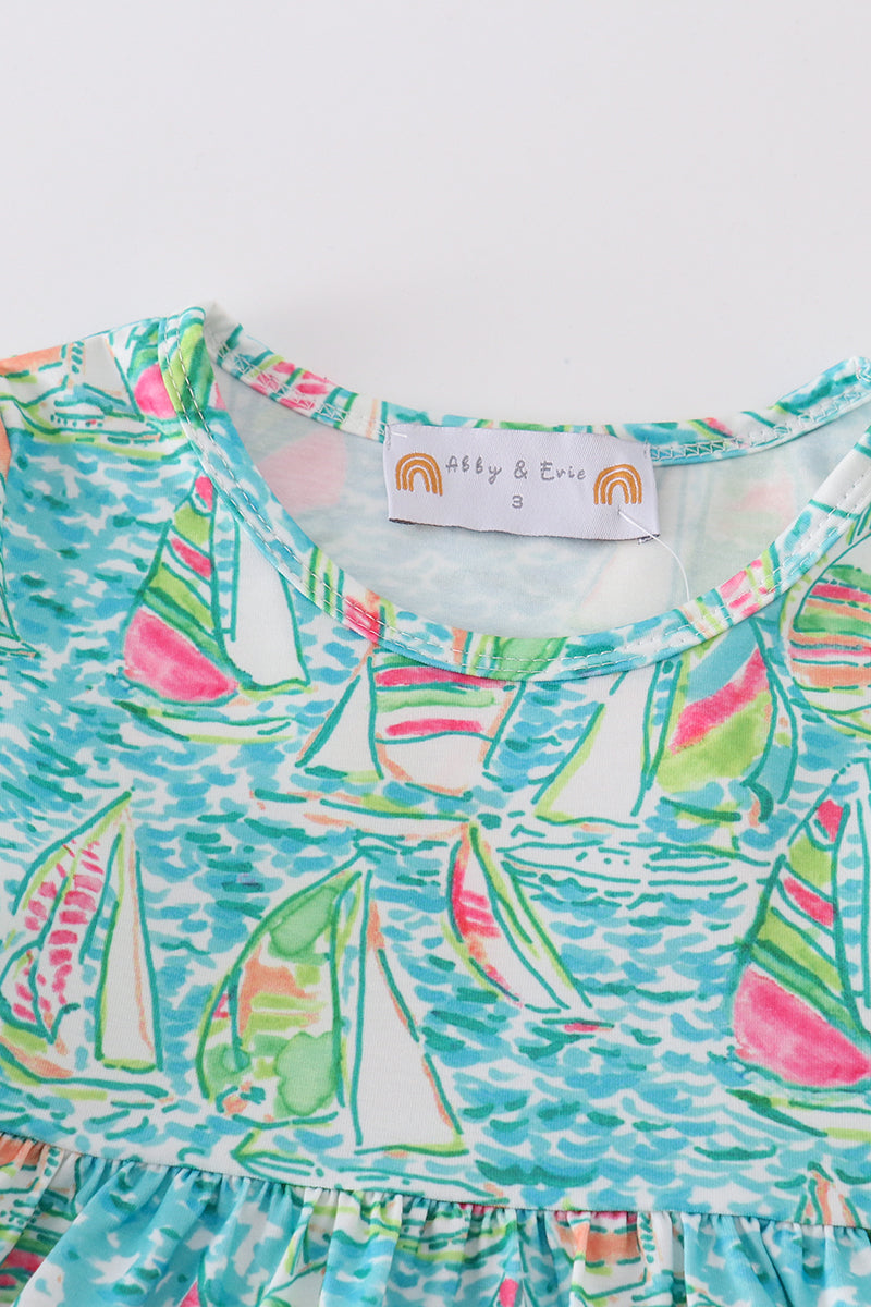 Teal sailboat serenity print mom&me tiered dress