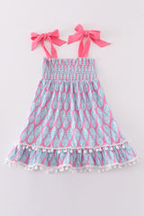 Blue ribbon lace charm smocked mom&me dress