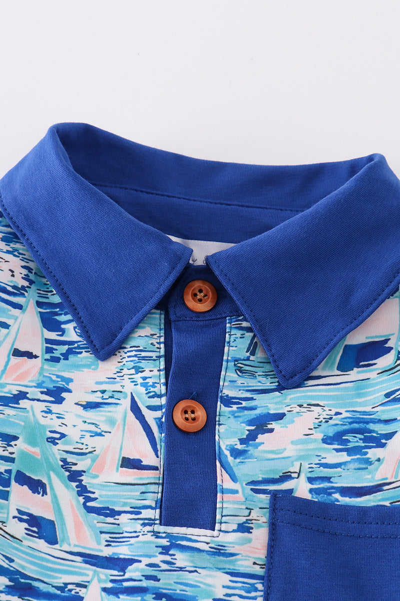 Blue ocean regatta print boy shirt