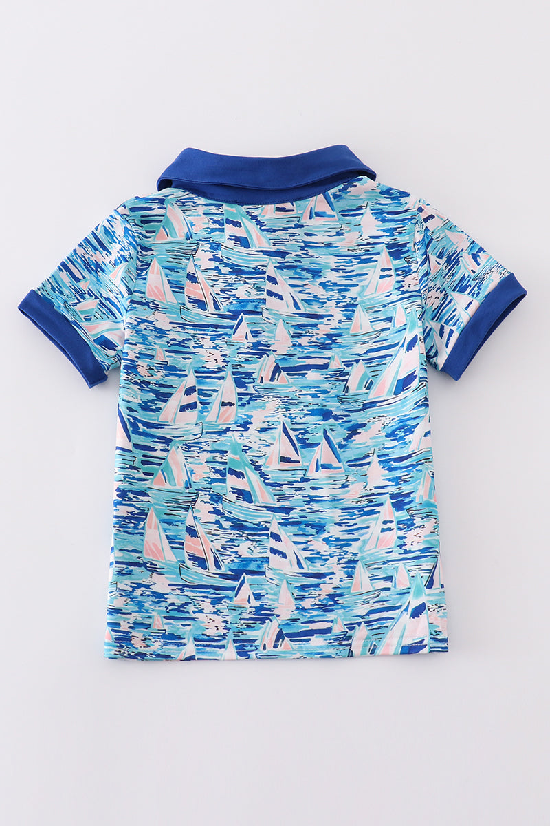 Blue ocean regatta print boy shirt