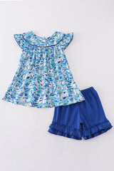 Blue ocean regatta print girl set