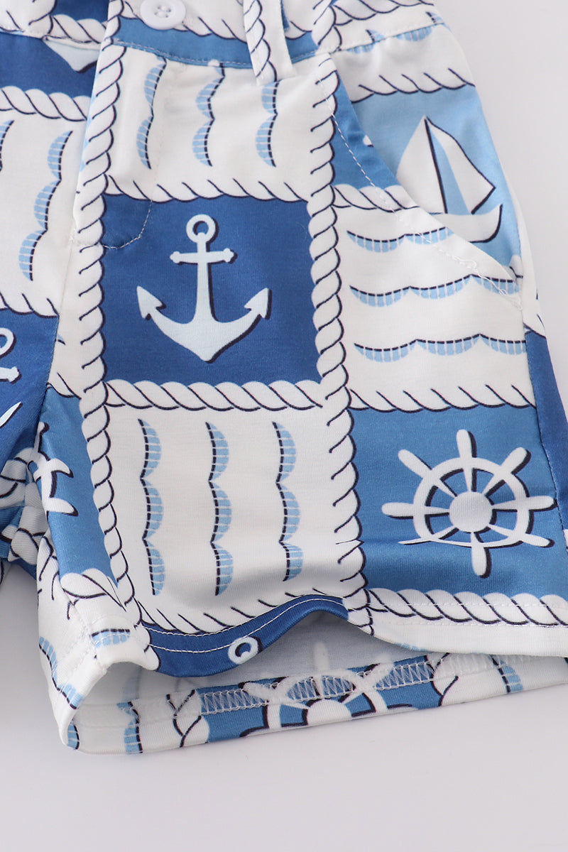 Blue sail boats checkered boy set