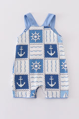 Blue sail boats checkered boy romper