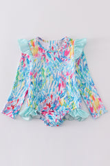 Mint rainbow splash one-piece girl swimsuit