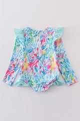 Mint rainbow splash one-piece girl swimsuit