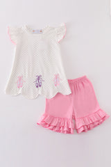 Pink ballet embroidery girl set