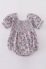 Blue floral whisper smocked girl bubble