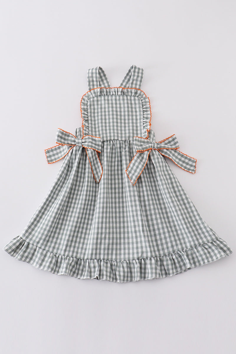 Green woven girl gingham dress