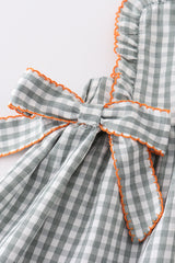 Green woven girl gingham dress