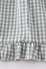 Green woven girl gingham dress