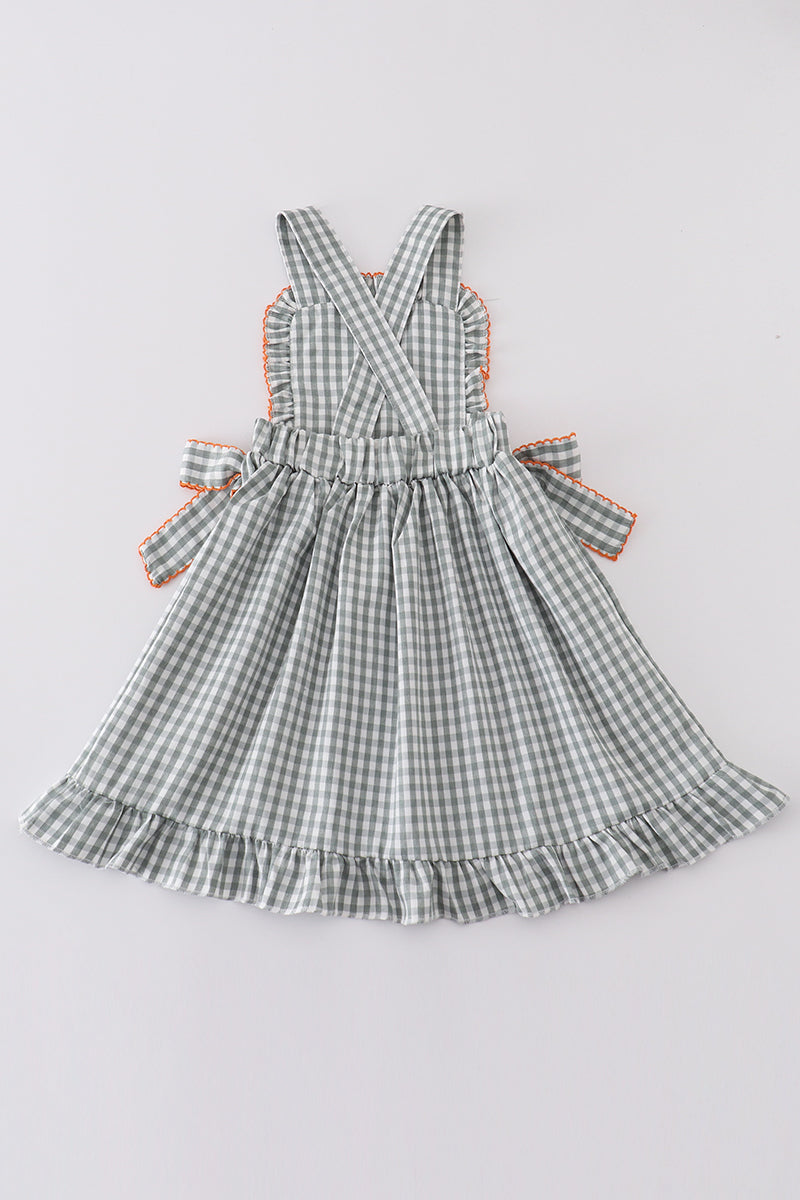 Green woven girl gingham dress