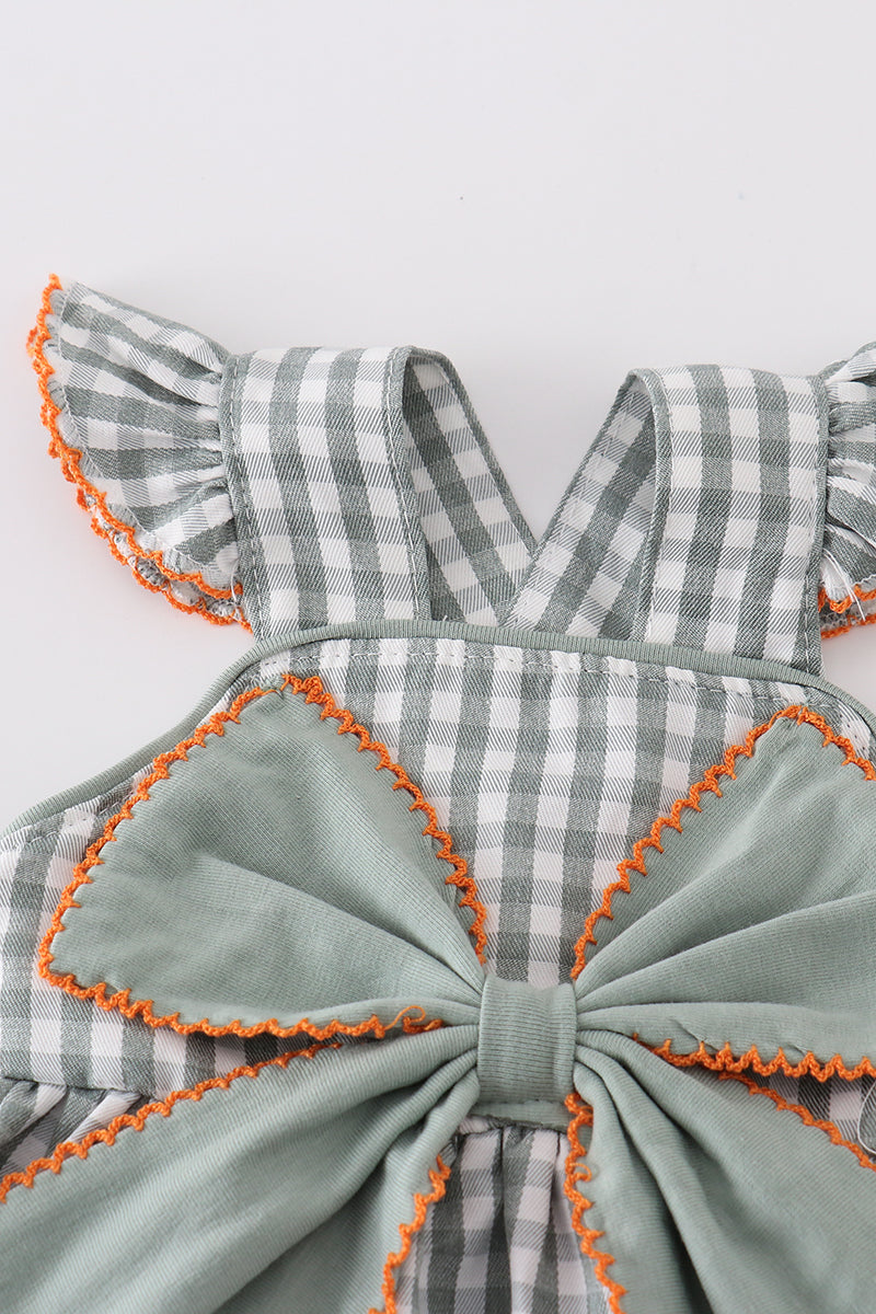 Green woven bow girl gingham bloomer set