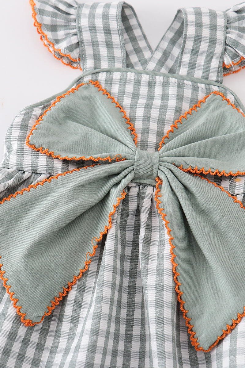 Green woven bow girl gingham bloomer set