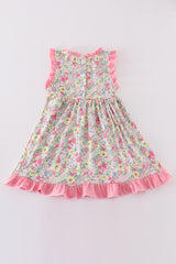 Pink floral print girl ruffle dress