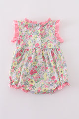 Pink floral print girl ruffle bubble