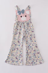 Pig floral print applique girl jumpsuit