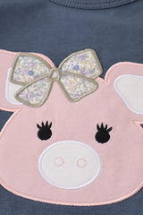 Pig floral print applique girl set