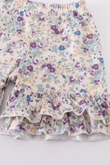 Pig floral print applique girl set