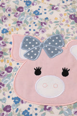 Pig floral print applique girl dress