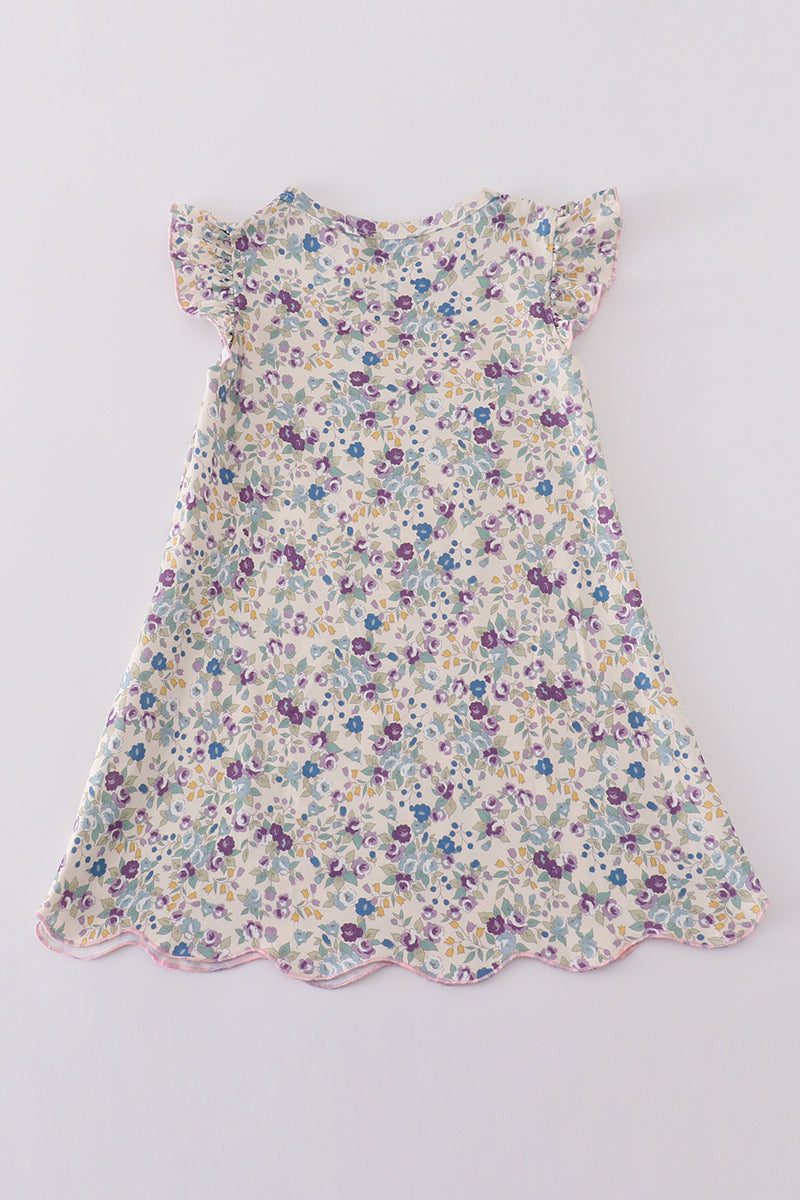 Pig floral print applique girl dress