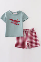 Sage plane applique boy set