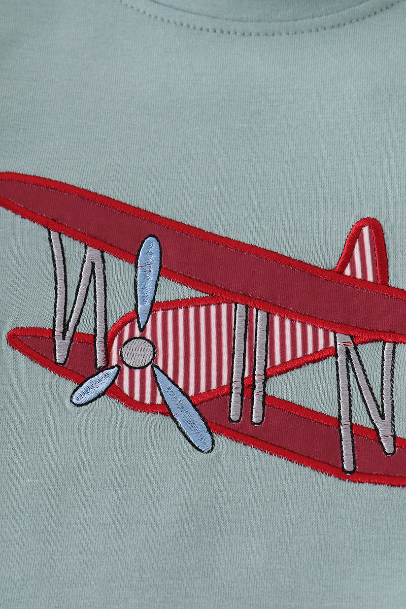 Sage plane applique boy set